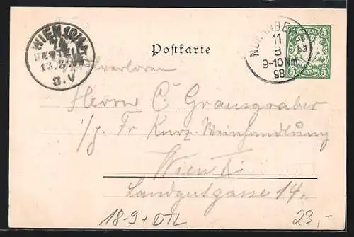AK Nürnberg, 29. General-Versammlung des D. u. Ö. Alpen-Vereins 1898, Bergsteiger und Stadt, Ganzsache Bayern