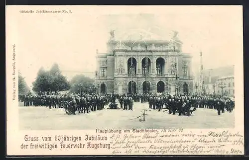 AK Ganzsache PP15 D12 /02: Augsburg, 50jähriges Jubiläum der freiwilligen Feuerwehr, Hauptübung am Stadttheater