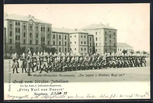 AK Augsburg, 200. Jubiläum des Kgl. Bayr. 3. Infanterie-Regiments Prinz Karl, Ganzsache Bayern