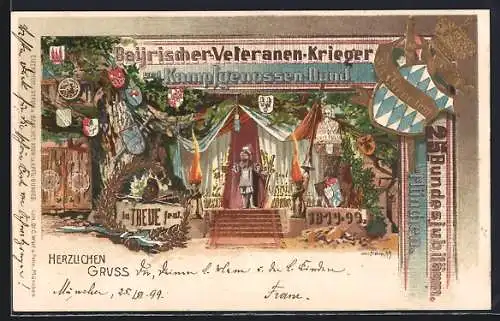 AK München, Bundesjubiläum d. Bayer.-Veteranen-Krieger und Kampfgenossen-Bund 1899, Ganzsache Bayern