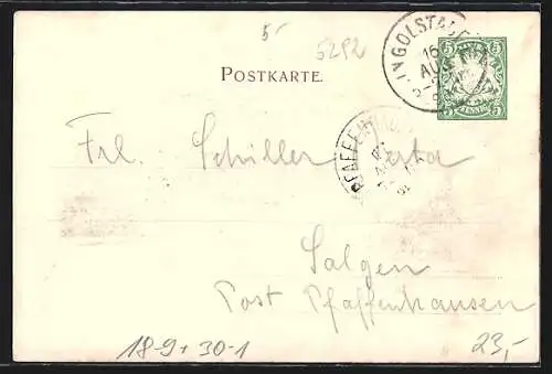 AK Ingolstadt, Kriegerdenkmal, Soldat des k. b. I. Fuss.-Art. Regts., Ganzsache Bayern