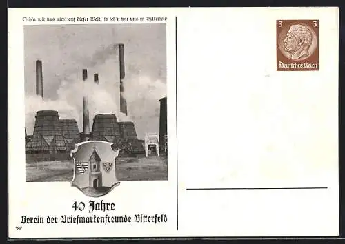 AK Bitterfeld, 40 Jahre Verein der Briefmarkenfreunde 1937, Ganzsache