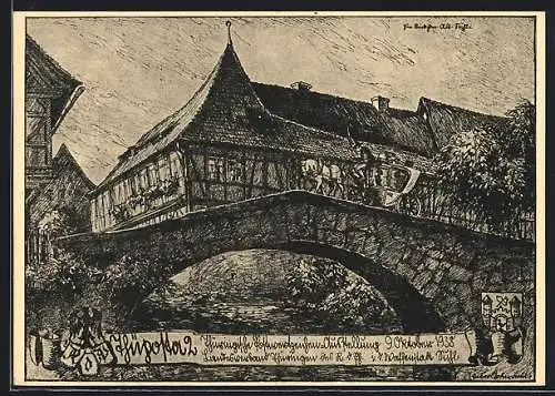 Künstler-AK Suhl, Thüringische Postwertzeichen-Ausstellung 1938, Ganzsache