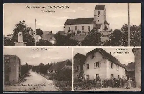 AK Froeningen, Restaurant au Cheval Blanc, Rue de l`Église, Vue Générale