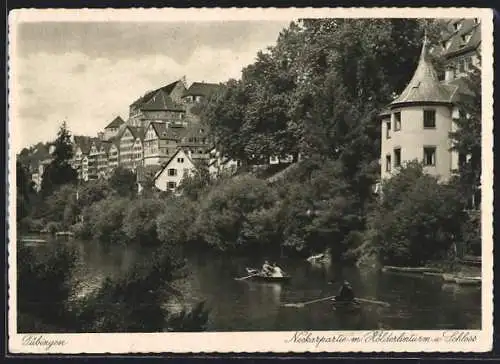 AK Tübingen, Neckarpartie mit Hölderlinturm und Schloss