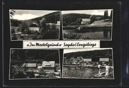 AK Sayda /Erzgebirge, Mortelmühle, Partie im Freibad