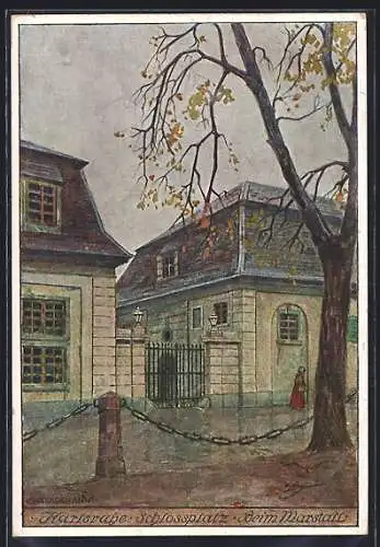 Künstler-AK Karlsruhe, Schlossplatz, am Marstall