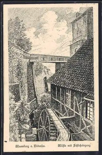 Künstler-AK Meersburg a. Bodensee, Mühle mit Schlosseingang