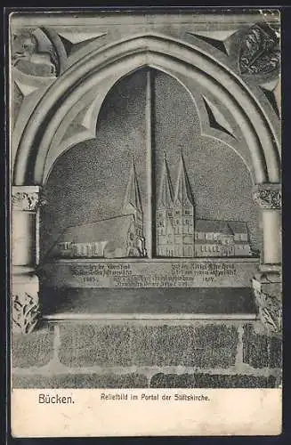 AK Bücken, Reliefbild im Portal der Stiftskirche