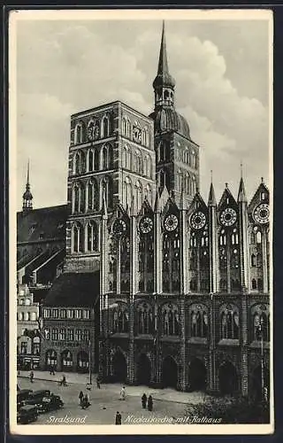 AK Stralsund, Nicolaikirche mit Rathaus