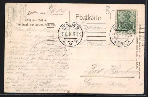 AK Berlin-Tiergarten, Ausschank der Löwen-Brauerei, In den Zelten 4