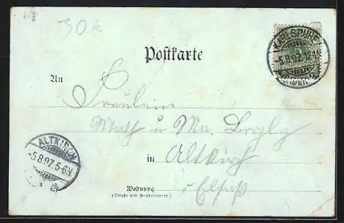 Lithographie Rastatt, Schloss und zwei weitere Motive