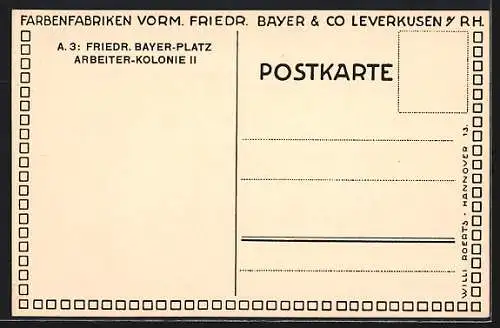 AK Leverkusen, Arbeiter-Kolonie II., Häuser am Friedr. Bayer-Platz
