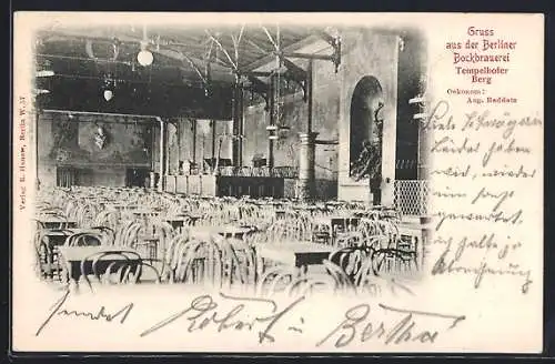 AK Berlin-Kreuzberg, Restaurant Bockbrauerei Tempelhofer Berg, Inh. Aug. Raddatz