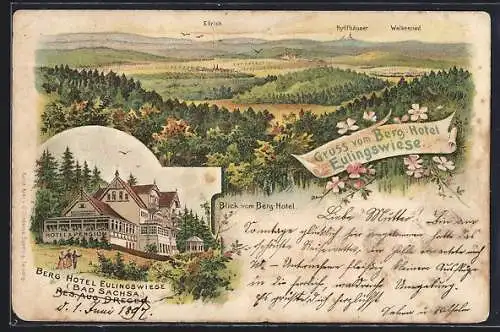 Lithographie Bad Sachsa, Berg Hotel Eulingswiese von Aug. Dreger, Ellrich, Kyffhäuser, Walkenried