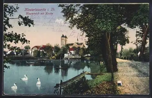 AK Klosterlausnitz i. Th., Klosterteich mit Kirche