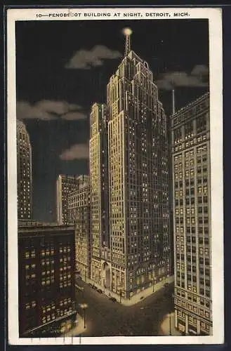 AK Detroit, MI, Penobscot Building at Night