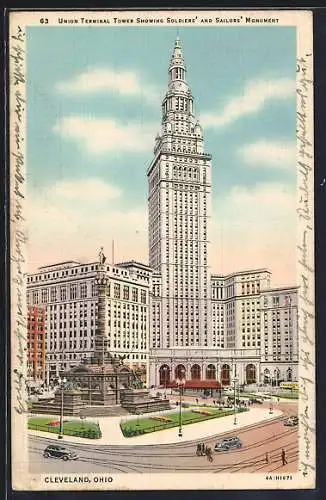 AK Cleveland, OH, Union Terminal Tower showing Soldiers` and Sailors` Monument