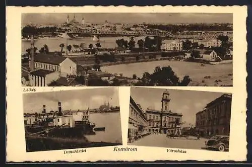 AK Komárom, Látkép, Dunarészlet, Városháza