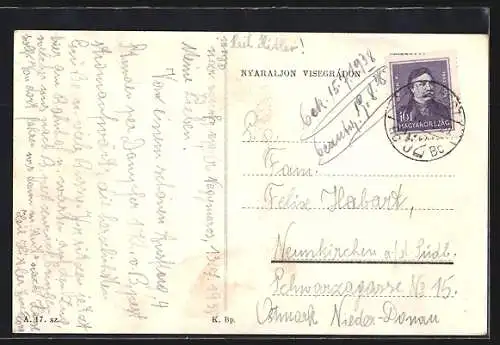 AK Visegrád, Várromrészlet, Hajóállomás, Zsitvay-villa, Rákosi Jenö-üdülö