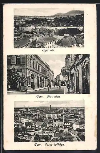 AK Eger, Város latképe, Piac utca, Egri vár