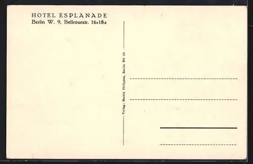 AK Berlin-Tiergarten, Hotel Esplanade, Frontansicht, Bellevuestr. 16-18