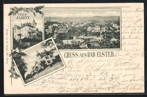 AK Bad Elster, Villa Janett, Ortsansicht aus der Vogelschau
