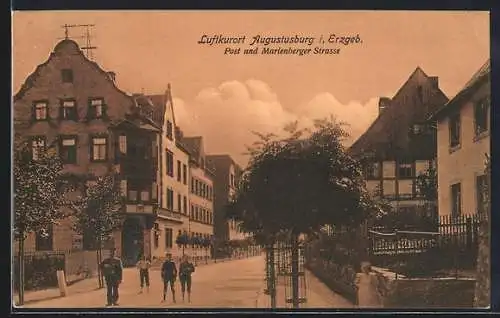 AK Augustusburg i. Erzgeb., Post und Marienberger Strasse