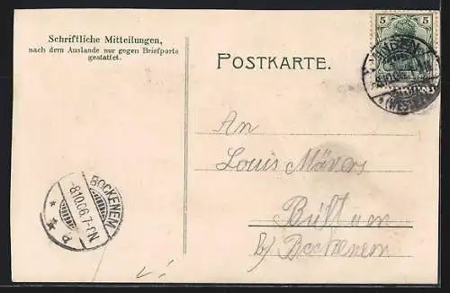 Lithographie Minden i. W., Totalansicht mit Parade und Flusspartie