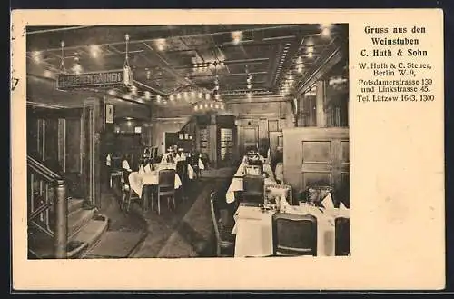 AK Berlin-Tiergarten, Restaurant Weinstuben C. Huth & Sohn, Potsdamerstrasse 139