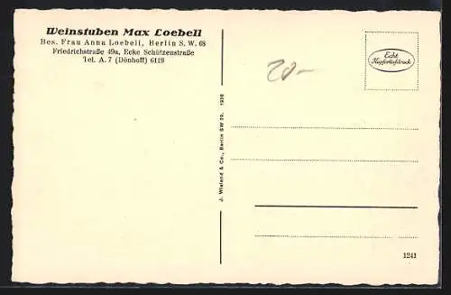 AK Berlin, Friedrichstrasse 49a, Weinstuben Max Loebell, Innenansicht