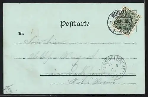 Mondschein-Lithographie Worms, Lutherbaum, Ludwig-Denkmal und Lutherdenkmal