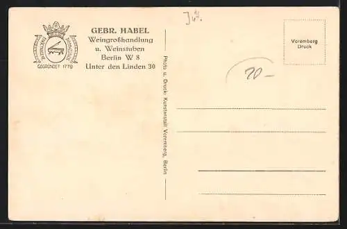 AK Berlin, Gebr. Habel, Weingrosshandlung und Weinstuben, Unter den Linden 30