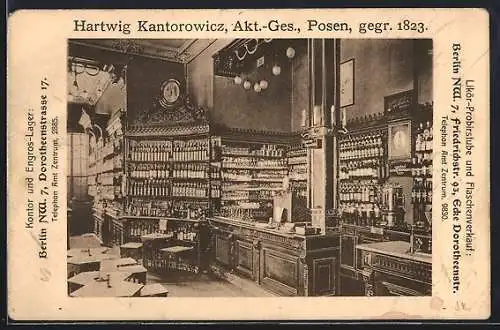 AK Berlin, Likörgeschäft der Hartwig Kantorowicz A. G. Posen, Friedrichstrasse 93