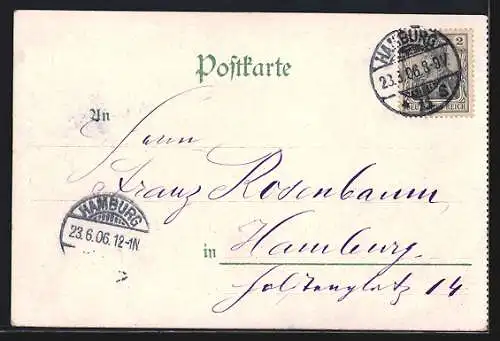 Lithographie Lübeck, Haus der Schiffergesellschaft mit Innenansicht