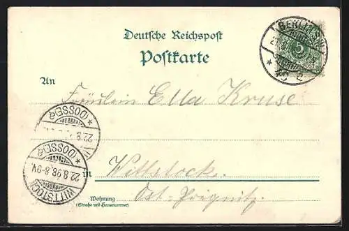 Lithographie Berlin, Alexanderplatz, Königstrasse mit Strassenbahn, Grand Hotel und Polizei Präsidium