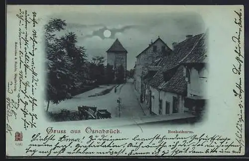 Mondschein-AK Osnabrück, Boeksthurm mit Strassenpartie