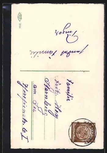 AK Fröhliche Weihnachten, Mädchen mit Mistelzweigen im Arm