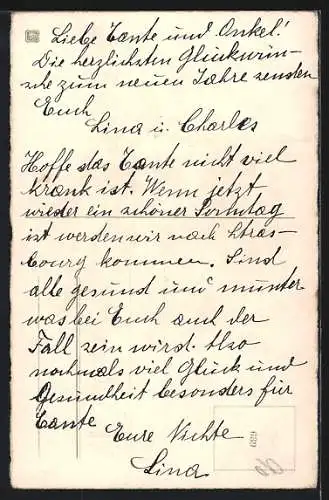 AK Hufeisen mit Kleeblättern und Stiefmütterchen, Bonne Année