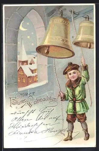 AK Fröhliche Weihnachten, Kleiner Glöckner läutet die Glocken