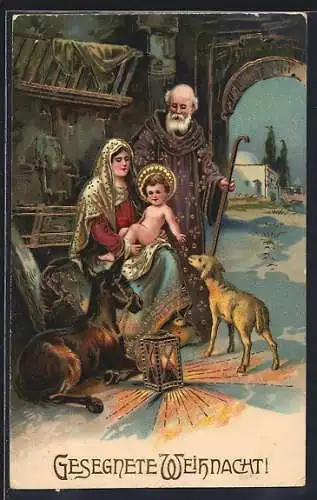 AK Maria und Josef im Stall mit dem Christkind, Gesegnete Weihnacht