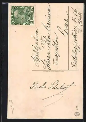 AK Maikäfer krabbelt kopfüber an einem Blumenzweig
