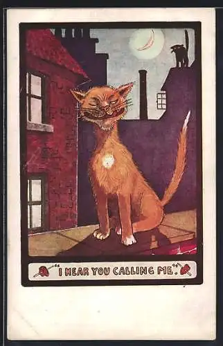 Künstler-AK Katze macht einem Kater schöne Augen