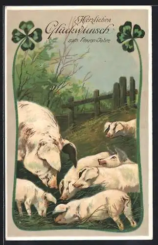 AK Sau mit ihren Ferkeln im Heu