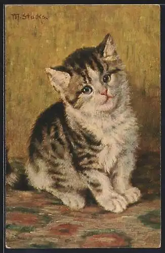 Künstler-AK getigerte Katze