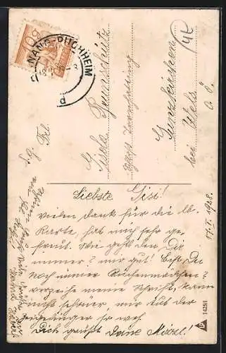 AK Kind mit Dackel und Rosenstrauss auf dem Arm