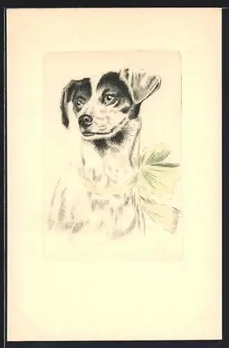 AK Terrier mit grüner Schleife