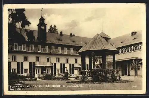 AK Gross Ullersdorf in Nordmähren, Kurplatz mit Pavillon