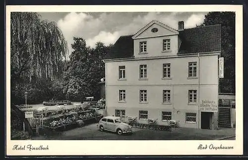 AK Bad Oeynhausen, Hotel Finselbach, Kanalstrasse 2 mit Auto Ford Taunus