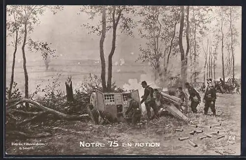 AK Notre 75 en Action, Französische Artilleristen mit Geschütz